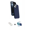 MARSİLYAN™- iPhone 14 Kılıf İz Işık Koleksiyonu - Siyah 3D Antistatik Cam Ekran Koruyucu + Diamond Kamera Lens - KI