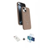 MARSİLYAN™- iPhone 14 Kılıf İz Işık Koleksiyonu - Siyah 3D Antistatik Cam Ekran Koruyucu + Diamond Kamera Lens - KI