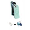 MARSİLYAN™- iPhone 14 Kılıf İz Işık Koleksiyonu - Siyah 3D Antistatik Cam Ekran Koruyucu + Diamond Kamera Lens - KI