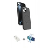 MARSİLYAN™- iPhone 14 Kılıf İz Işık Koleksiyonu - Siyah 3D Antistatik Cam Ekran Koruyucu + Diamond Kamera Lens - SABE