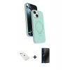 MARSİLYAN™- iPhone 14 Kılıf İz Işık Koleksiyonu - Siyah 3D Antistatik Hayalet Cam Ekran Koruyucu + Diamond Kamera Lens - SABE