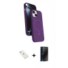 MARSİLYAN™- iPhone 14 Kılıf İz Işık Koleksiyonu - Siyah 3D Antistatik Hayalet Cam Ekran Koruyucu + Diamond Kamera Lens - SABE