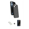 MARSİLYAN™- iPhone 14 Kılıf İz Işık Koleksiyonu - Siyah 3D Antistatik Hayalet Cam Ekran Koruyucu + Diamond Kamera Lens - SABE