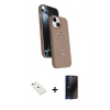 MARSİLYAN™- iPhone 14 Kılıf İz Işık Koleksiyonu - Siyah 3D Antistatik Hayalet Cam Ekran Koruyucu + Diamond Kamera Lens - SABE