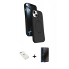 MARSİLYAN™- iPhone 14 Kılıf İz Işık Koleksiyonu - Siyah 3D Antistatik Hayalet Cam Ekran Koruyucu + Diamond Kamera Lens - SABE