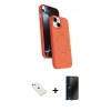 MARSİLYAN™- iPhone 14 Kılıf İz Işık Koleksiyonu - Siyah 3D Antistatik Hayalet Cam Ekran Koruyucu + Diamond Kamera Lens - SABE