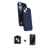 MARSİLYAN™- iPhone 14 Kılıf İz Işık Koleksiyonu - Siyah 3D Antistatik Hayalet Cam Ekran Koruyucu + PVD Metal Kamera Lens - YL