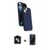 MARSİLYAN™- iPhone 14 Kılıf İz Işık Koleksiyonu - Siyah 3D Antistatik Hayalet Cam Ekran Koruyucu + PVD Metal Kamera Lens - MI