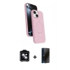 MARSİLYAN™- iPhone 14 Kılıf İz Işık Koleksiyonu - Siyah 3D Antistatik Hayalet Cam Ekran Koruyucu + PVD Metal Kamera Lens - MI