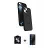 MARSİLYAN™- iPhone 14 Kılıf İz Işık Koleksiyonu - Siyah 3D Antistatik Hayalet Cam Ekran Koruyucu + PVD Metal Kamera Lens - MI