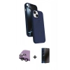 MARSİLYAN™- iPhone 14 Kılıf İz Işık Koleksiyonu - Siyah 3D Antistatik Hayalet Cam Ekran Koruyucu + Raze Metal Kamera Lens - SH