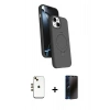 MARSİLYAN™- iPhone 14 Kılıf İz Işık Koleksiyonu - Siyah 3D Antistatik Hayalet Cam Ekran Koruyucu + Shine Kamera Lens - GD