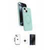 MARSİLYAN™- iPhone 14 Kılıf İz Işık Koleksiyonu - Siyah 3D Antistatik Hayalet Cam Ekran Koruyucu + Shine Kamera Lens - MI