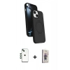 MARSİLYAN™- iPhone 14 Kılıf İz Işık Koleksiyonu - Siyah Bilvis 3D Cam Ekran Koruyucu + Shine Kamera Lens - YL