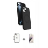 MARSİLYAN™- iPhone 14 Kılıf İz Işık Koleksiyonu - Siyah Bilvis 3D Mat Cam Ekran Koruyucu + Shine Kamera Lens - GI