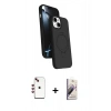 MARSİLYAN™- iPhone 14 Kılıf İz Işık Koleksiyonu - Siyah Bilvis 3D Mat Cam Ekran Koruyucu + Shine Kamera Lens - KI