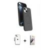 MARSİLYAN™- iPhone 14 Kılıf İz Işık Koleksiyonu - Siyah Bilvis 3D Mat Cam Ekran Koruyucu + Shine Kamera Lens - GS