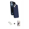 MARSİLYAN™- iPhone 14 Kılıf İz Işık Koleksiyonu - Siyah Bilvis 3D Mat Cam Ekran Koruyucu + Diamond Kamera Lens - YL