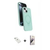 MARSİLYAN™- iPhone 14 Kılıf İz Işık Koleksiyonu - Siyah Bilvis 3D Mat Cam Ekran Koruyucu + Diamond Kamera Lens - YL
