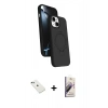 MARSİLYAN™- iPhone 14 Kılıf İz Işık Koleksiyonu - Siyah Bilvis 3D Mat Cam Ekran Koruyucu + Diamond Kamera Lens - YL