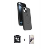 MARSİLYAN™- iPhone 14 Kılıf İz Işık Koleksiyonu - Siyah Bilvis 3D Mat Cam Ekran Koruyucu + PVD Metal Kamera Lens - YL