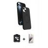 MARSİLYAN™- iPhone 14 Kılıf İz Işık Koleksiyonu - Siyah Bilvis 3D Mat Cam Ekran Koruyucu + PVD Metal Kamera Lens - YL