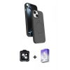 MARSİLYAN™- iPhone 14 Kılıf İz Işık Koleksiyonu - Siyah Bilvis 5in1 3D Magic Cam Ekran Koruyucu + PVD Metal Kamera Lens - YL