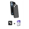 MARSİLYAN™- iPhone 14 Kılıf İz Işık Koleksiyonu - Siyah Bilvis 5in1 3D Magic Cam Ekran Koruyucu + PVD Metal Kamera Lens - PE