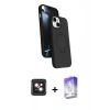 MARSİLYAN™- iPhone 14 Kılıf İz Işık Koleksiyonu - Siyah Bilvis 5in1 3D Magic Cam Ekran Koruyucu + PVD Metal Kamera Lens - PE