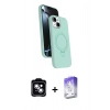 MARSİLYAN™- iPhone 14 Kılıf İz Işık Koleksiyonu - Siyah Bilvis 5in1 3D Magic Cam Ekran Koruyucu + PVD Metal Kamera Lens - MI