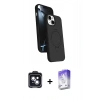 MARSİLYAN™- iPhone 14 Kılıf İz Işık Koleksiyonu - Siyah Bilvis 5in1 3D Magic Cam Ekran Koruyucu + PVD Metal Kamera Lens - SH