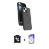 MARSİLYAN™- iPhone 14 Kılıf İz Işık Koleksiyonu - Siyah Bilvis 5in1 3D Magic Cam Ekran Koruyucu + PVD Metal Kamera Lens - MI
