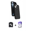 MARSİLYAN™- iPhone 14 Kılıf İz Işık Koleksiyonu - Siyah Bilvis 5in1 3D Magic Cam Ekran Koruyucu + PVD Metal Kamera Lens - YL