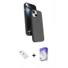 MARSİLYAN™- iPhone 14 Kılıf İz Işık Koleksiyonu - Siyah Bilvis 5in1 3D Magic Cam Ekran Koruyucu + Diamond Kamera Lens - YL