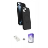 MARSİLYAN™- iPhone 14 Kılıf İz Işık Koleksiyonu - Siyah Bilvis 5in1 3D Magic Cam Ekran Koruyucu + Diamond Kamera Lens - YL