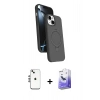 MARSİLYAN™- iPhone 14 Kılıf İz Işık Koleksiyonu - Siyah Bilvis 5in1 5D Magic Hayalet Cam Ekran Koruyucu + Shine Kamera Lens - GS