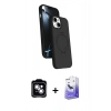 MARSİLYAN™- iPhone 14 Kılıf İz Işık Koleksiyonu - Siyah Bilvis 5in1 5D Magic Hayalet Cam Ekran Koruyucu + PVD Metal Kamera Lens - GS