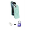 MARSİLYAN™- iPhone 14 Kılıf İz Işık Koleksiyonu - Siyah Bilvis 5in1 5D Magic Hayalet Cam Ekran Koruyucu + Diamond Kamera Lens - SABE