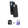 MARSİLYAN™- iPhone 14 Kılıf İz Işık Koleksiyonu - Siyah Bilvis 5in1 5D Magic Hayalet Cam Ekran Koruyucu + PVD Metal Kamera Lens - TU