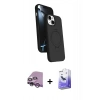 MARSİLYAN™- iPhone 14 Kılıf İz Işık Koleksiyonu - Siyah Bilvis 5in1 5D Magic Hayalet Cam Ekran Koruyucu + Raze Metal Kamera Lens - MR