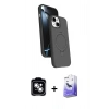 MARSİLYAN™- iPhone 14 Kılıf İz Işık Koleksiyonu - Siyah Bilvis 5in1 5D Magic Hayalet Cam Ekran Koruyucu + PVD Metal Kamera Lens - GS