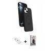 MARSİLYAN™- iPhone 14 Kılıf İz Işık Koleksiyonu - Siyah Bilvis Hayalet Cam Ekran Koruyucu + Diamond Kamera Lens - PE