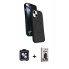 MARSİLYAN™- iPhone 14 Kılıf İz Işık Koleksiyonu - Siyah Bilvis Hayalet Cam Ekran Koruyucu + PVD Metal Kamera Lens - SH