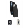 MARSİLYAN™- iPhone 14 Kılıf İz Işık Koleksiyonu - Siyah Bilvis Hayalet Cam Ekran Koruyucu + PVD Metal Kamera Lens - YL