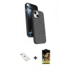 MARSİLYAN™- iPhone 14 Kılıf İz Işık Koleksiyonu - Siyah Buffer Cam Ekran Koruyucu + Diamond Kamera Lens - PE