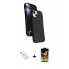 MARSİLYAN™- iPhone 14 Kılıf İz Işık Koleksiyonu - Siyah Buffer Cam Ekran Koruyucu + Diamond Kamera Lens - SABE