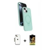 MARSİLYAN™- iPhone 14 Kılıf İz Işık Koleksiyonu - Siyah Buffer Cam Ekran Koruyucu + Gold Shine Kamera Lens