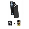 MARSİLYAN™- iPhone 14 Kılıf İz Işık Koleksiyonu - Siyah Buffer Cam Ekran Koruyucu + PVD Metal Kamera Lens - GS