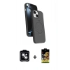 MARSİLYAN™- iPhone 14 Kılıf İz Işık Koleksiyonu - Siyah Buffer Cam Ekran Koruyucu + PVD Metal Kamera Lens - GS