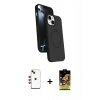 MARSİLYAN™- iPhone 14 Kılıf İz Işık Koleksiyonu - Siyah Buffer Cam Ekran Koruyucu + Shine Kamera Lens - KI